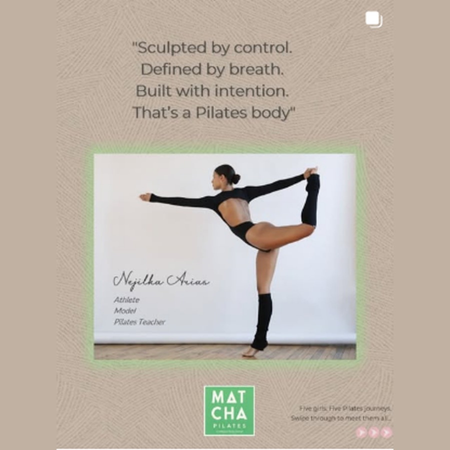 Sculpted by control, Pilates practice frame with Matcha Pilates branding